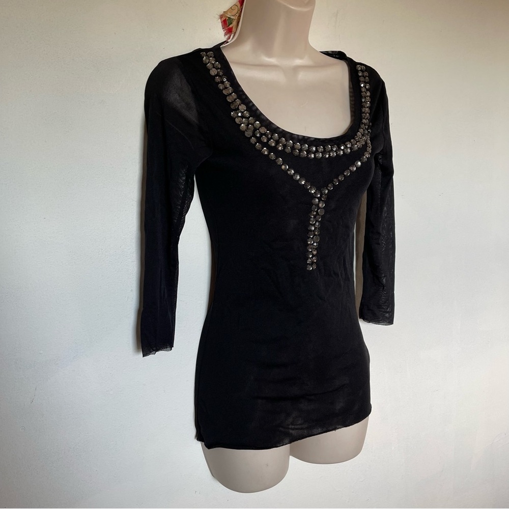 Rachel Roy sheer black 3/4 sleeve blouse (U4)